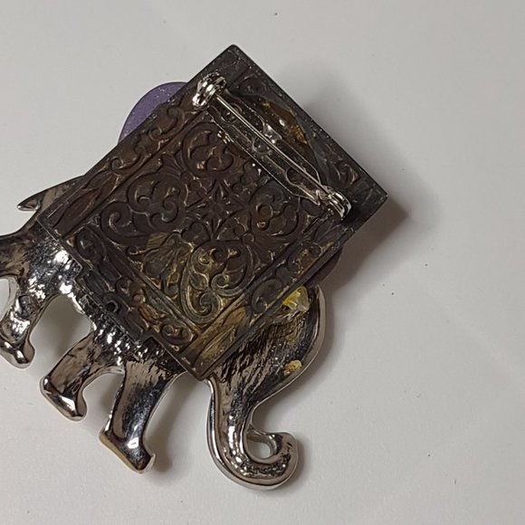 Pretty Silver Tone And Purple Heavy Metal Homemade Elephant Brooch - Picture 11 of 13